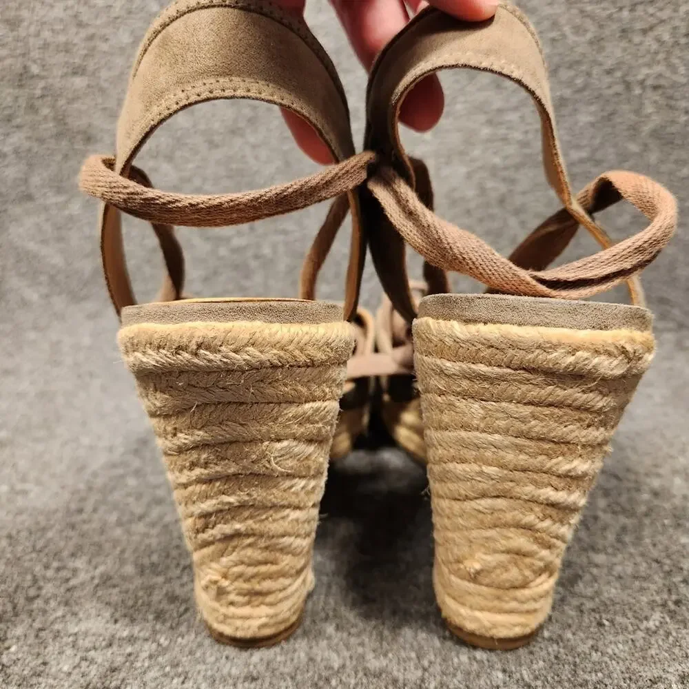 BRASH Taupe Faux Suede Lace Up Espadrille Wedge Closed Toe Sandals Womens 9
